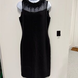 St. John Black Cocktail Dress with Embellished Neckline